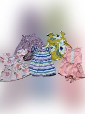 Carters Mixed Girls Floral & Stripe Summer Rompers and Dresses - Multi Color
